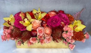 vibrant pin cushion   long centerpiece 